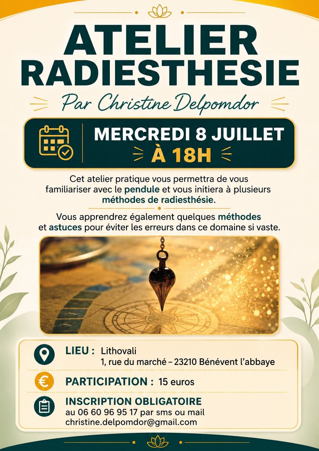 affiche atelier radiesthésie pendule